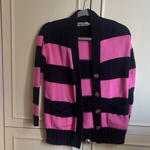 LOFT Pink and Black Striped Cardigan